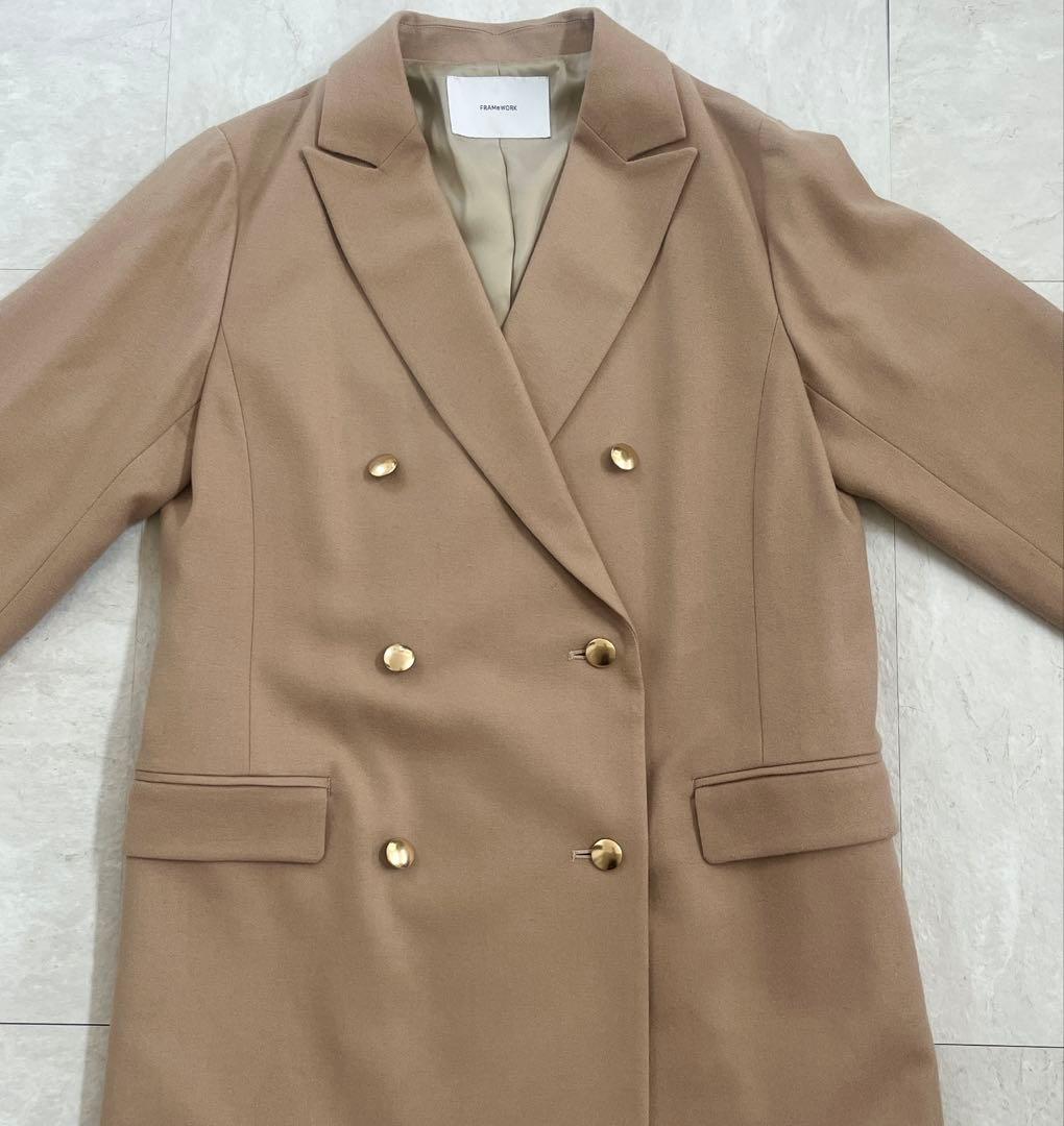 フレームワーク　ダブルブレストジャケット カシミヤ混 金ボタン ベージュ