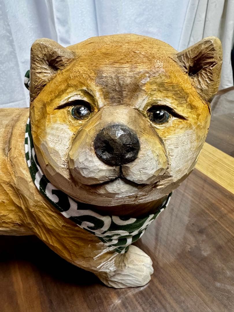 ハンドメイド 木彫り 手彫り 柴犬 一点物 置物 インテリア オブジェ