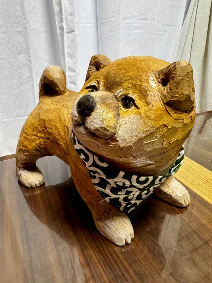 ハンドメイド 木彫り 手彫り 柴犬 一点物 置物 インテリア オブジェ