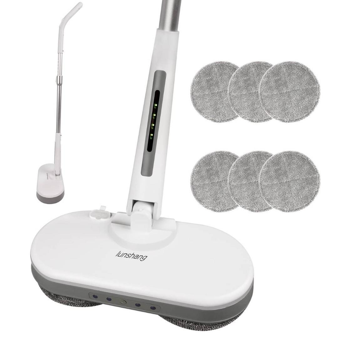 コードレス電動モップ 回転式 乾湿両用 スプレー付き 長さ調節可能