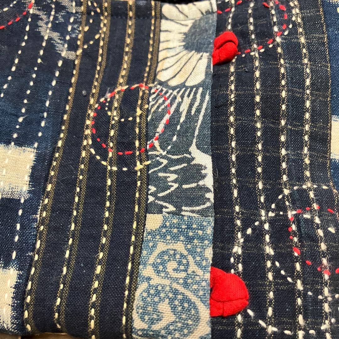 胡桃かごバックショルダー国産藍染型染め雪ん子刺し子山葡萄栃の実チャーム