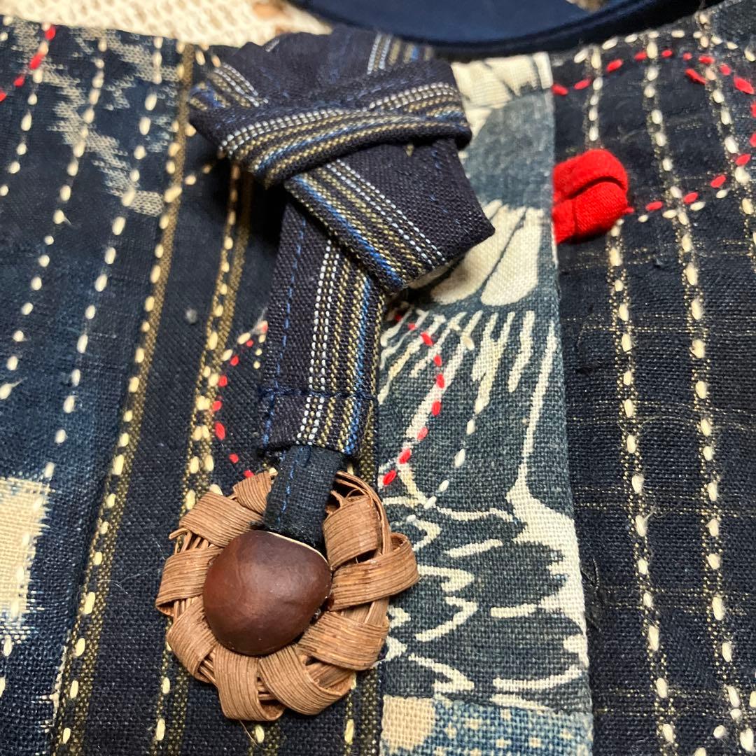 胡桃かごバックショルダー国産藍染型染め雪ん子刺し子山葡萄栃の実チャーム