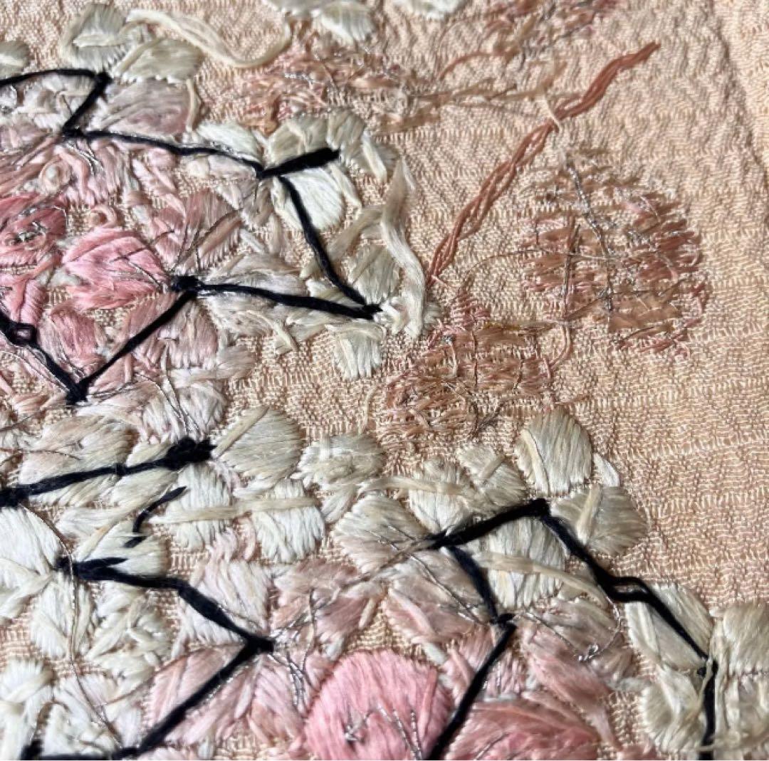 アンティーク夏の半衿 日本刺繍 紫陽花に舞う黒アゲハが素敵な絽縮緬の半衿