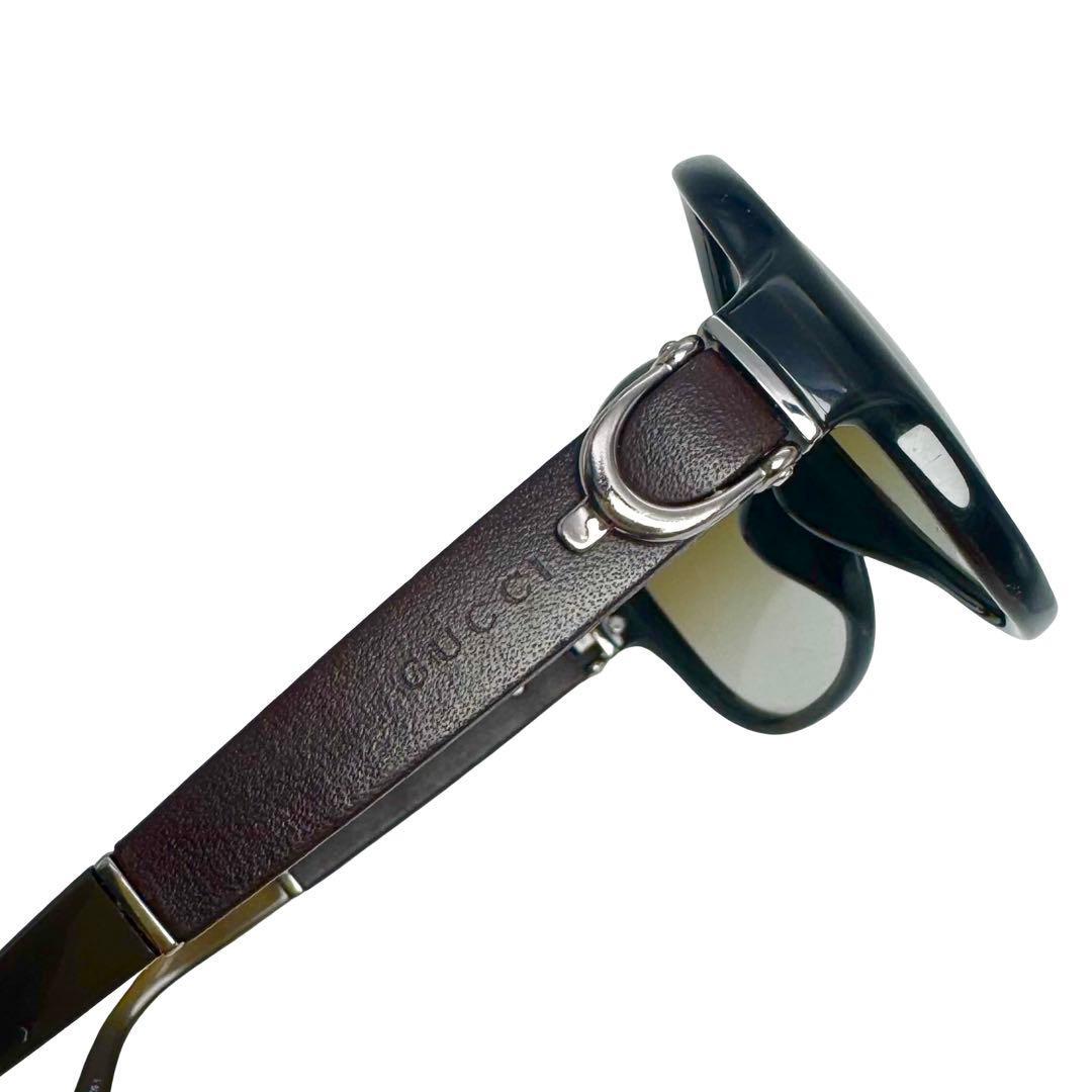 GUCCI グッチ サングラス ブラウン 銀 樹脂×レザー レディース メンズ