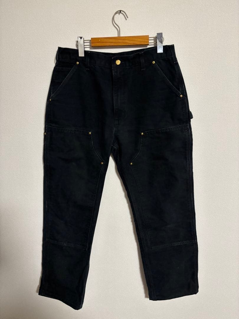 カーハート　ダック生地　ダブルニーブラックパンツ