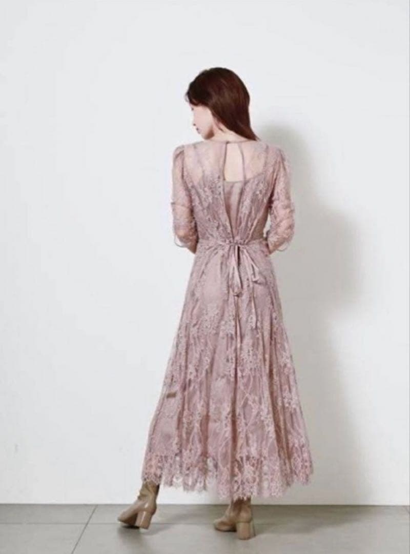 スナイデル バックデザインレースオケワンピース　オケージョンドレス　モカ　ピンク
