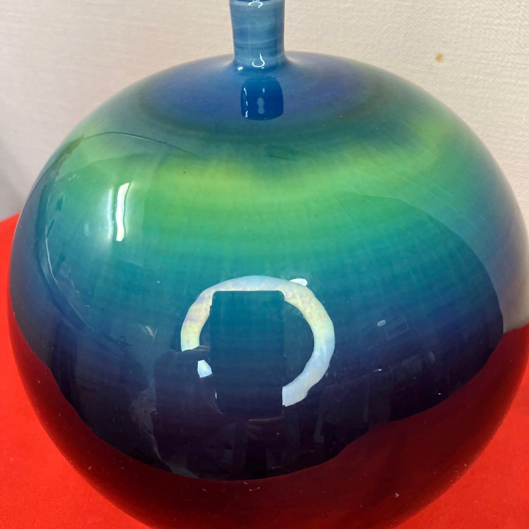 人間国宝.三代徳田八十吉 　碧明耀彩雲　花瓶.花生