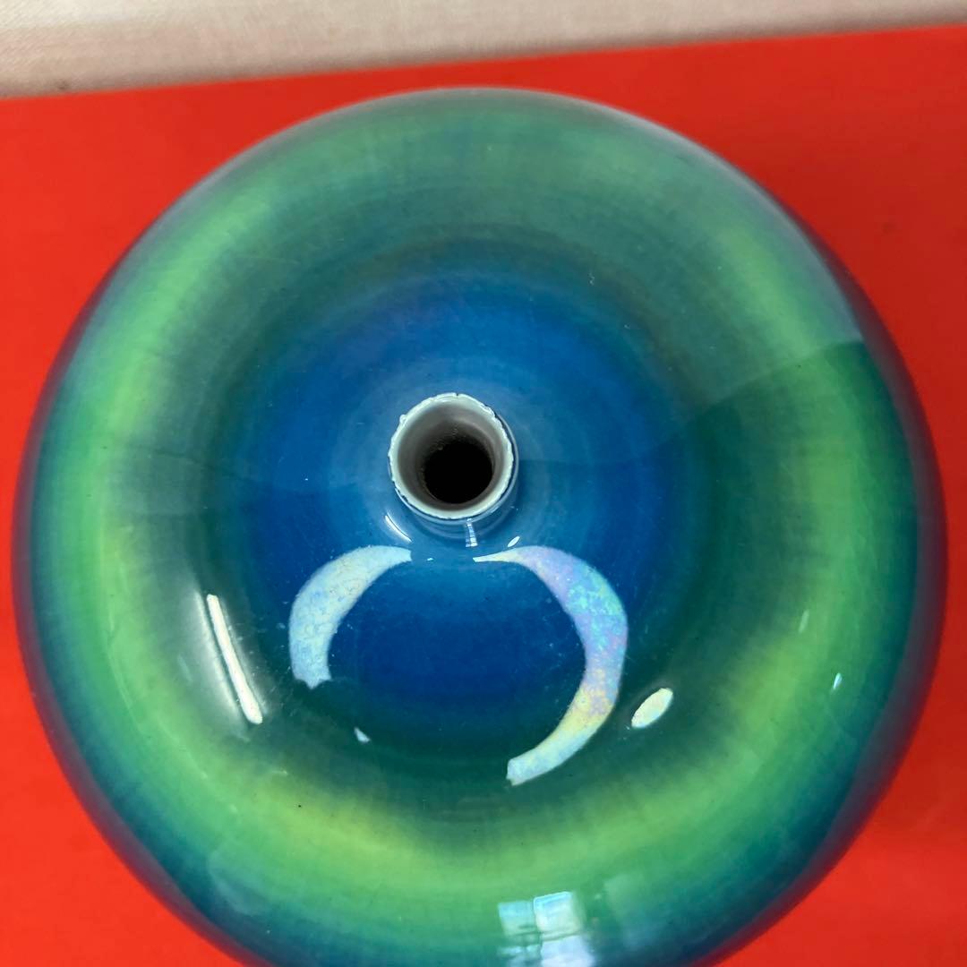 人間国宝.三代徳田八十吉 　碧明耀彩雲　花瓶.花生