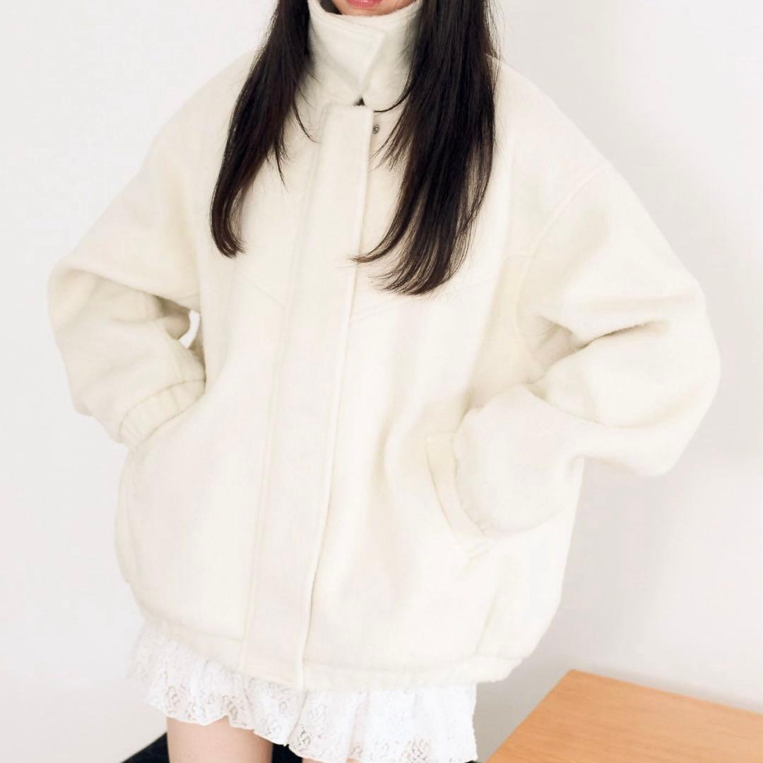 heather スタンドシャギーミドルブルゾン アイボリー