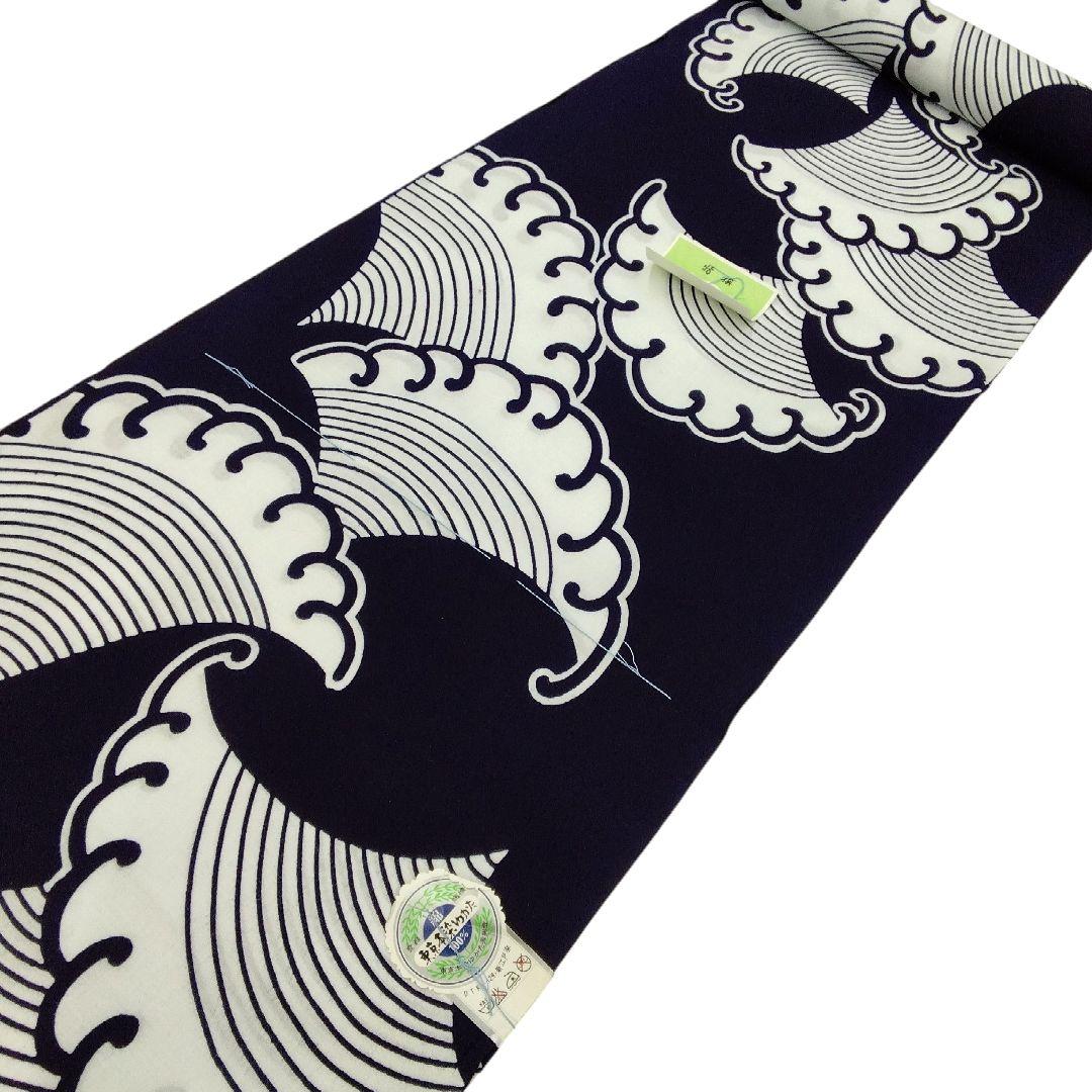 【新江戸染】丸久商店　浴衣反物　波　濃紺　#435