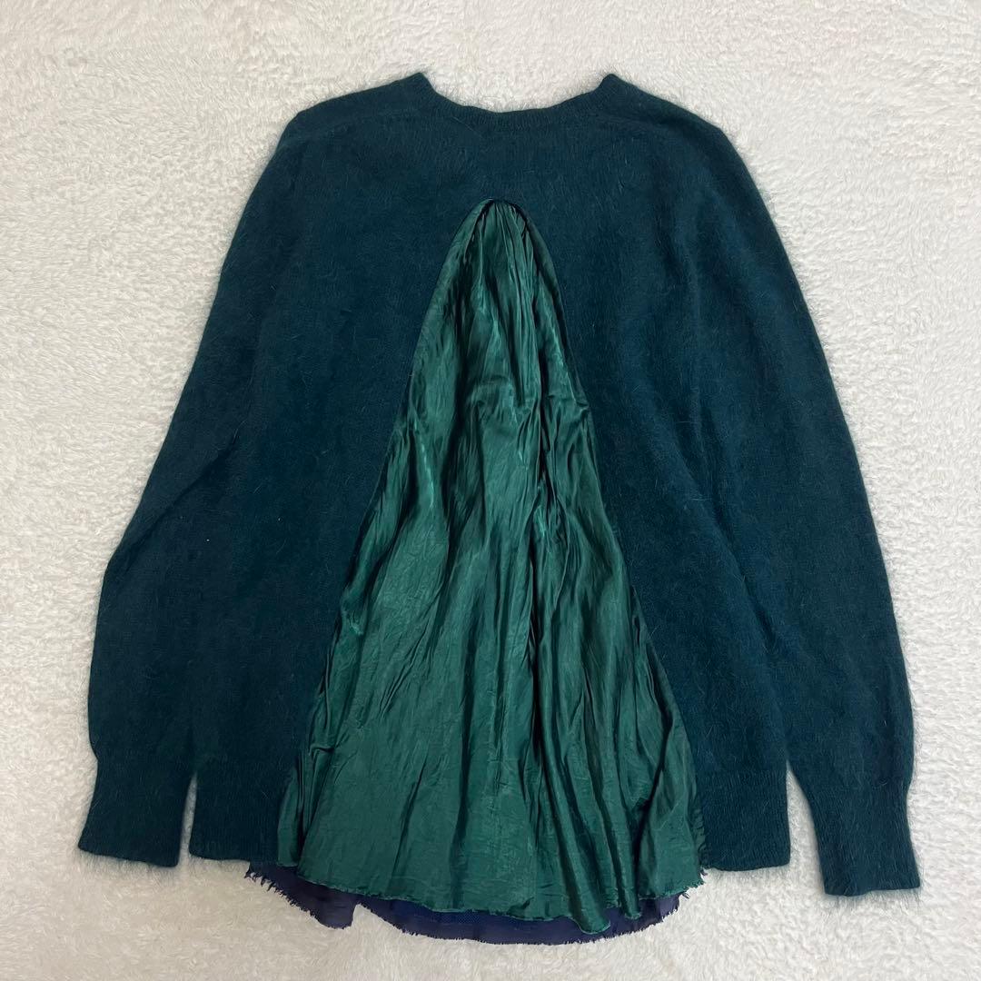 美品　sacai luck アンゴラ混 カーディガン 深グリーン 異素材