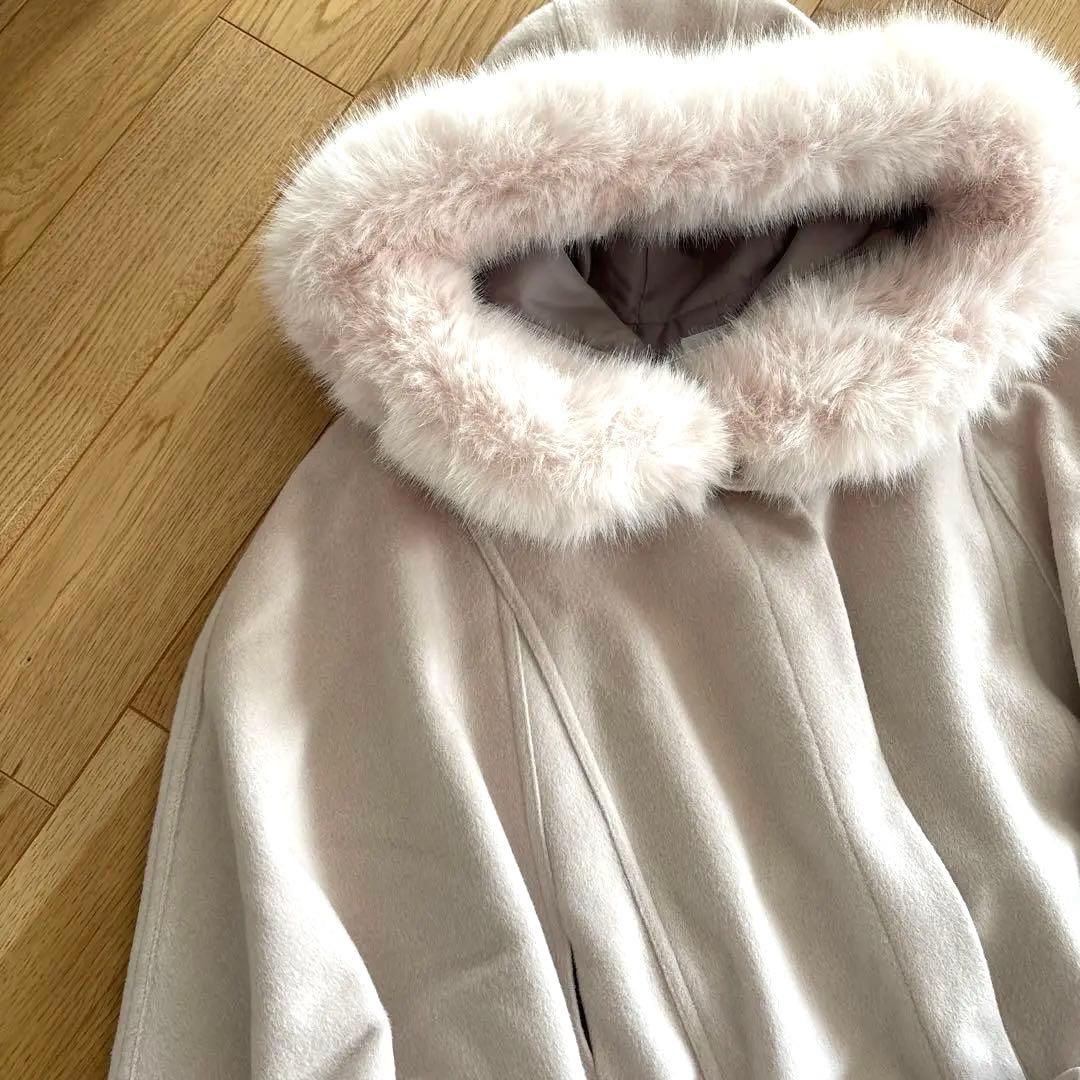 rienda ウールMIXフードポンチョコート　ライトベージュ　M