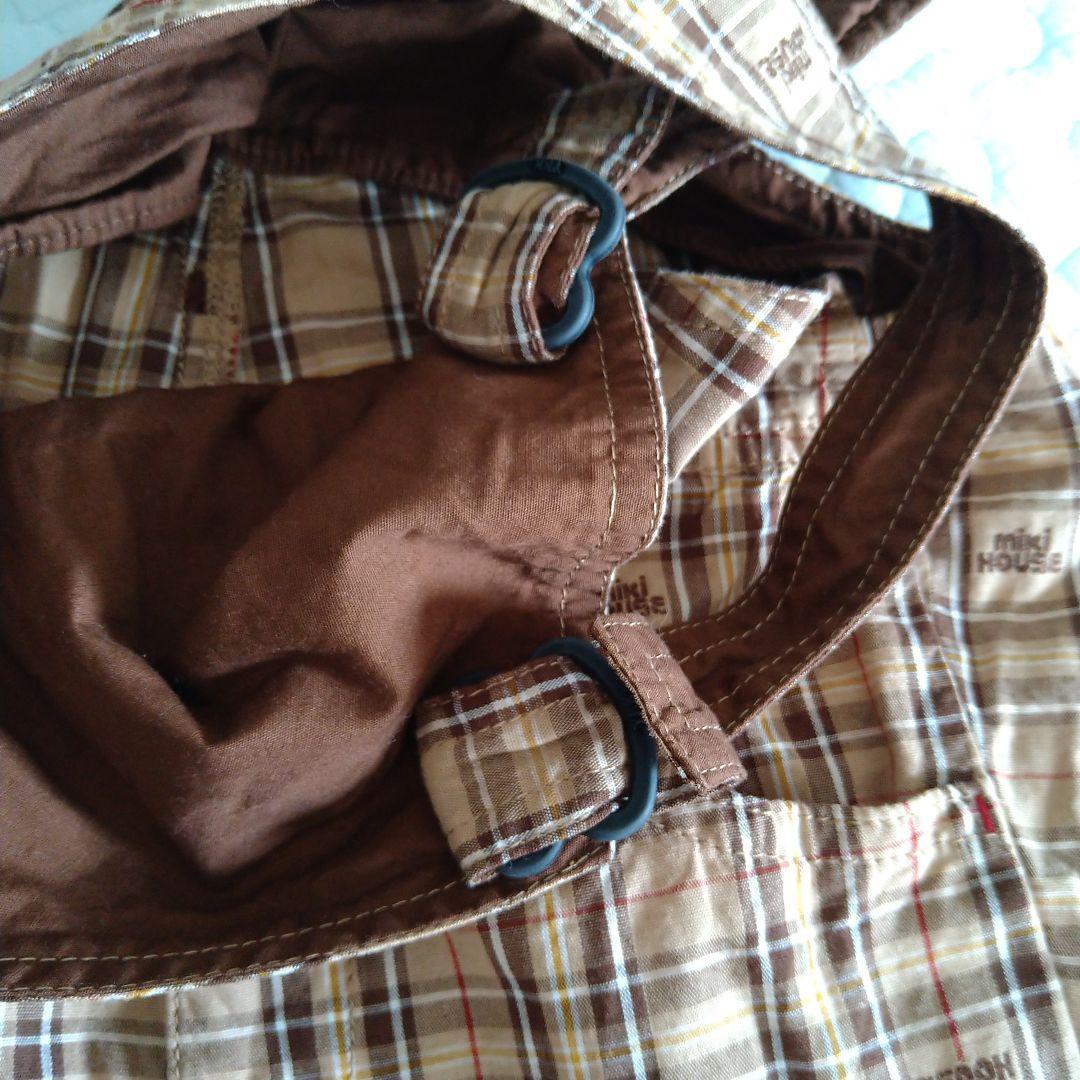 美品　ミキハウス　６分丈　オーバーオール　チェック　日本製　現行品　90 100