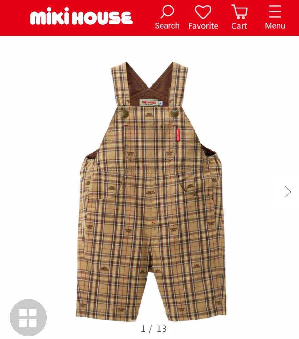 美品　ミキハウス　６分丈　オーバーオール　チェック　日本製　現行品　90 100