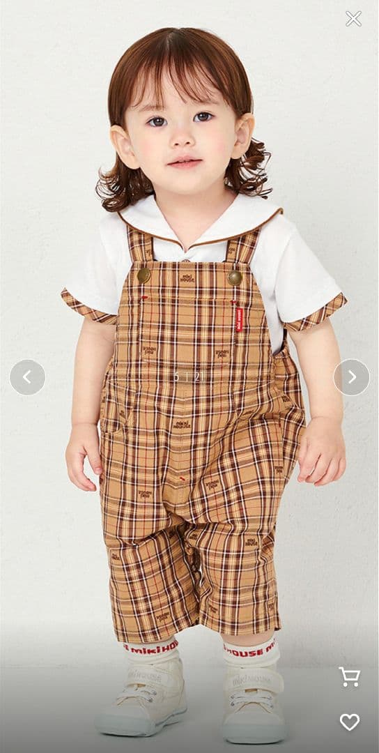 美品　ミキハウス　６分丈　オーバーオール　チェック　日本製　現行品　90 100