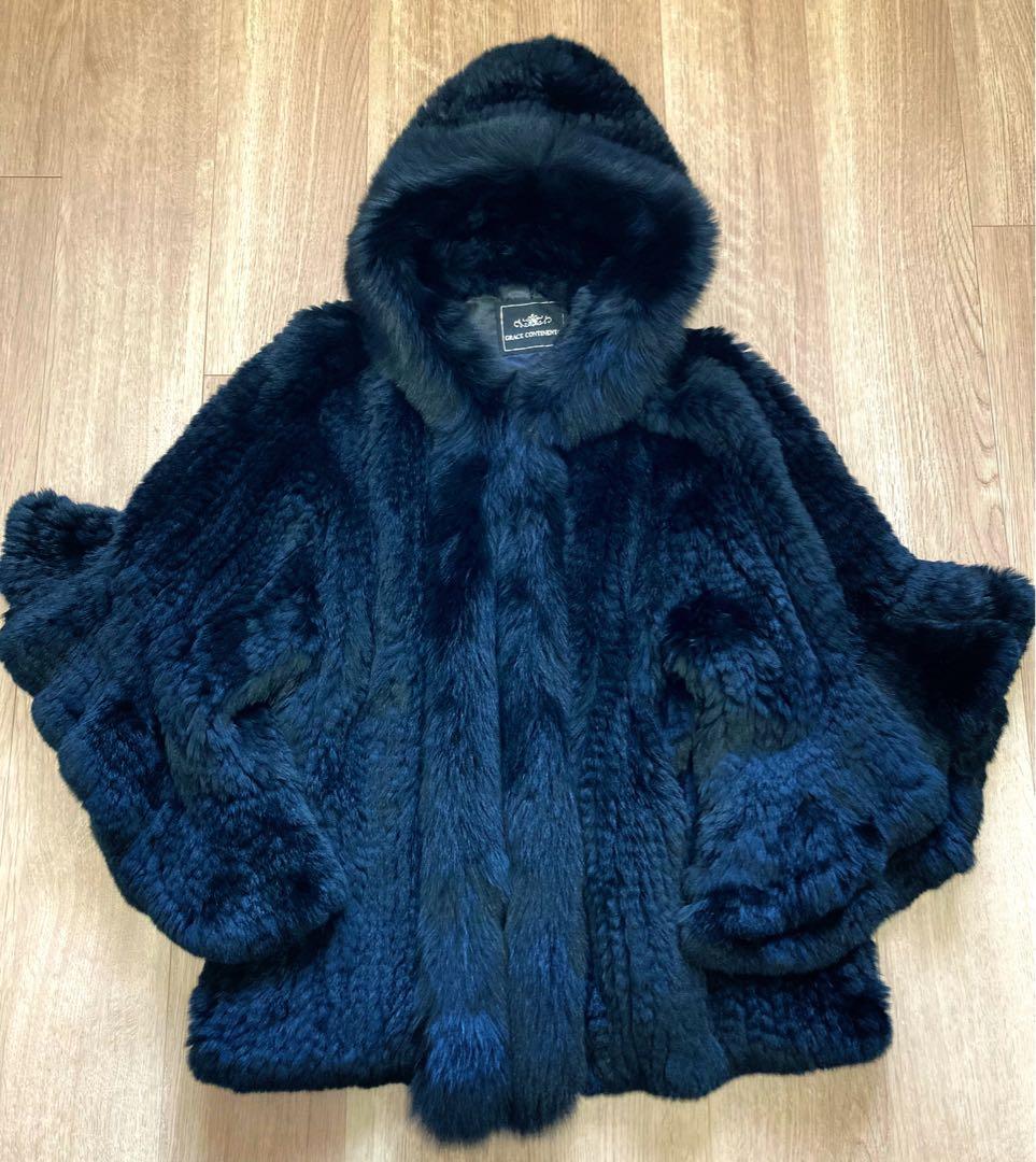 GRACE CONTINENTAL ファーケープコート　黒　サイズ36