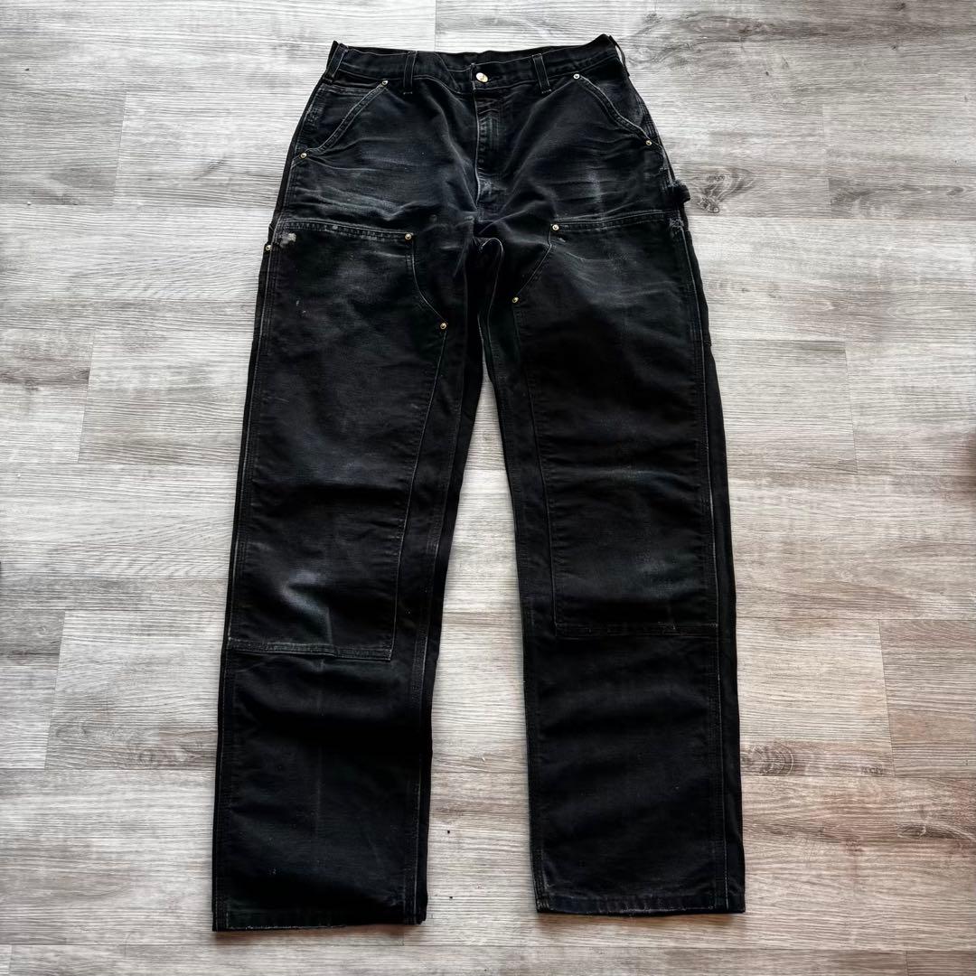 【USA製】カーハートダブルニー B01ブラック W34 墨黒フェード #624