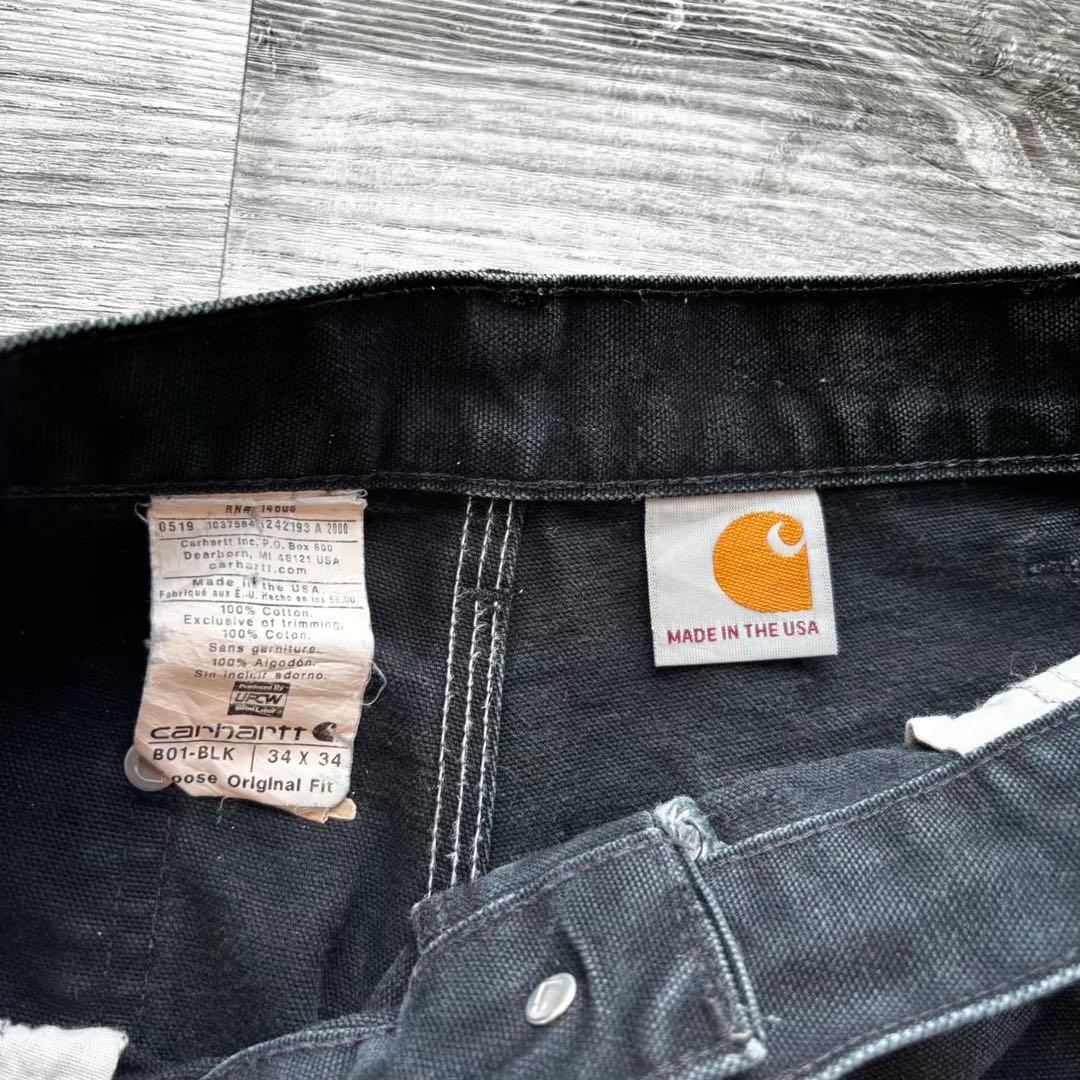 【USA製】カーハートダブルニー B01ブラック W34 墨黒フェード #624