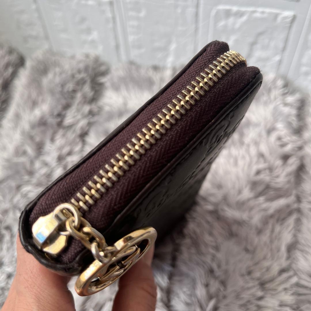 良品✨GUCCI ラウンドファスナー　シマ　ダークブラウン　インターロッキング