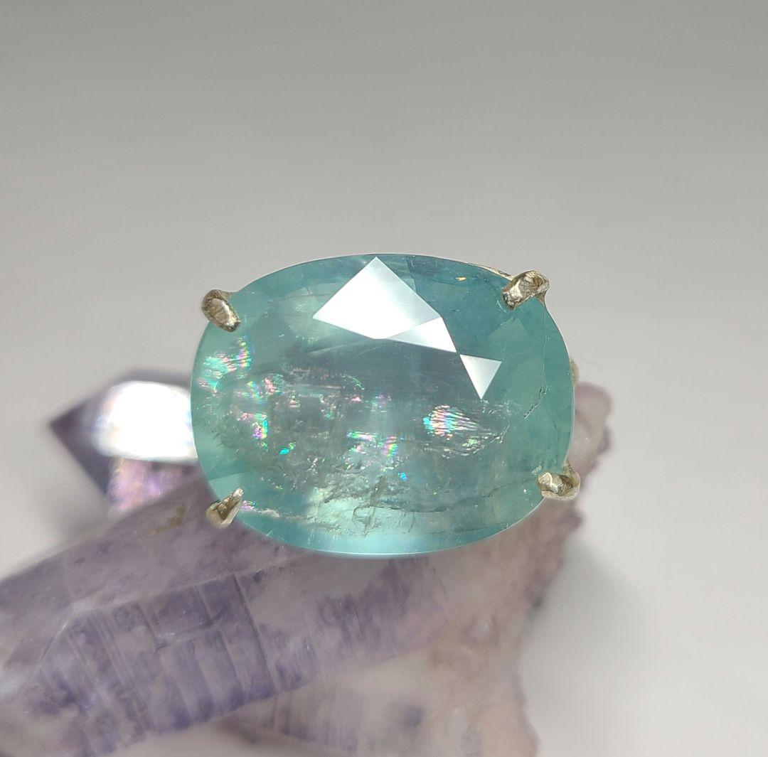 見事なレインボー!!★非加熱アクアマリンリング★