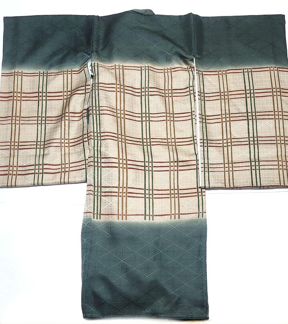 未使用　正絹　お宮参り　七五三　産着　初着　祝着　チェック　男の子　子供用着物