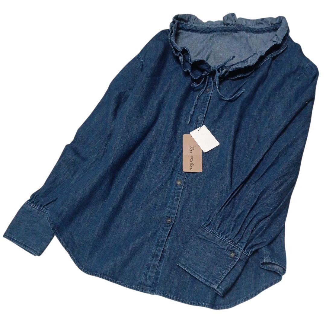 未使用★ノーリーズ★RM denim★リエミラー★フリルギャザーデニムブラウス