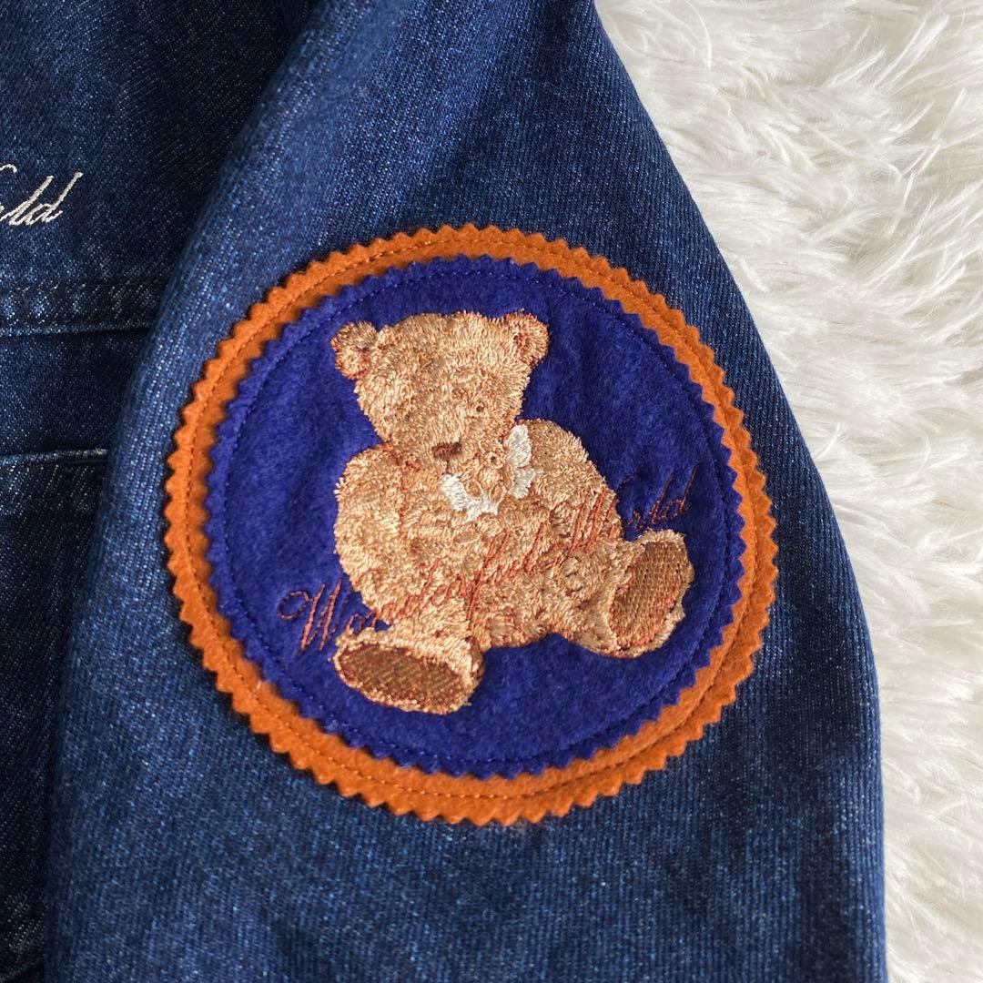 美品☆ワンダフルワールド くま刺繍ワッペン デニムジャケット カネコイサオ
