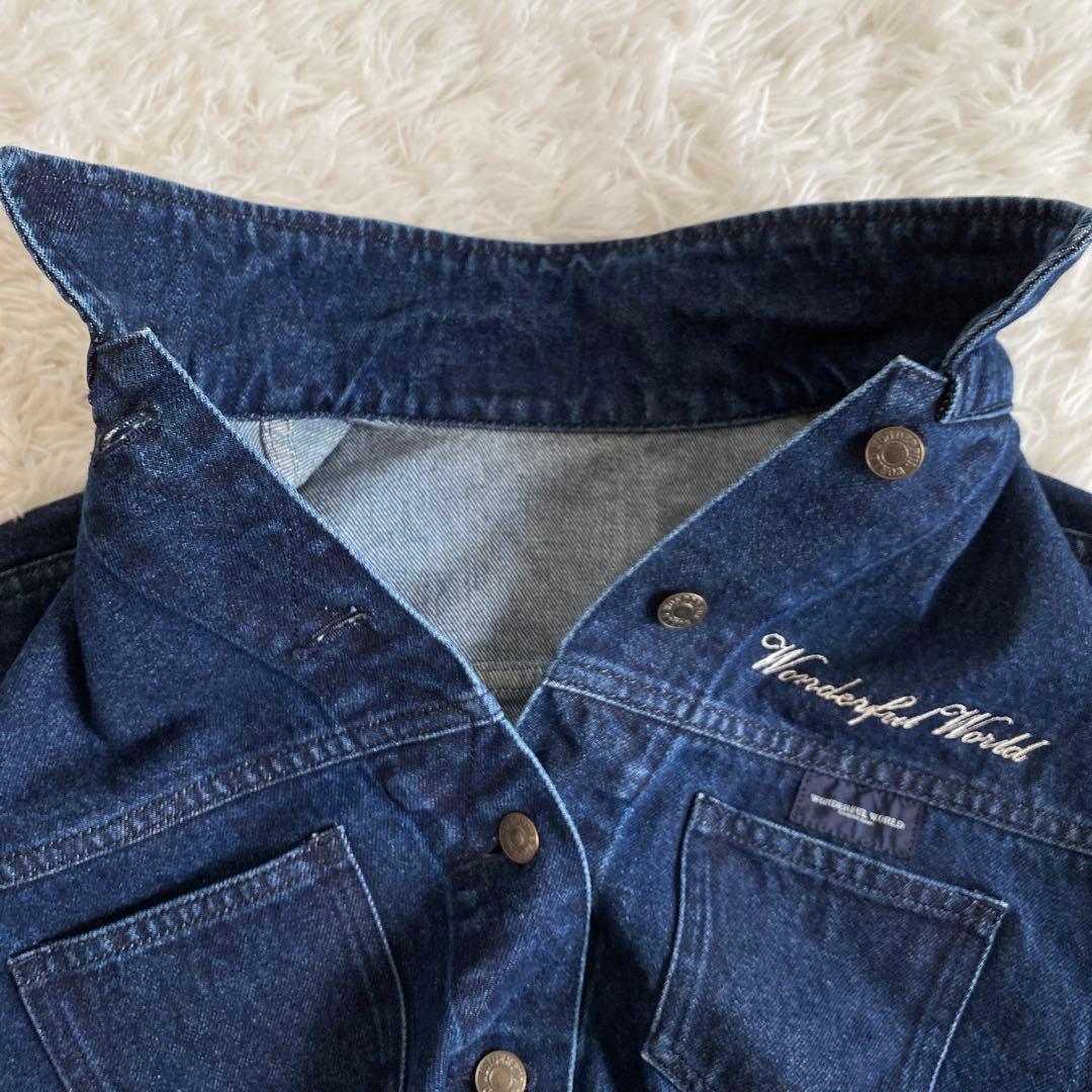 美品☆ワンダフルワールド くま刺繍ワッペン デニムジャケット カネコイサオ