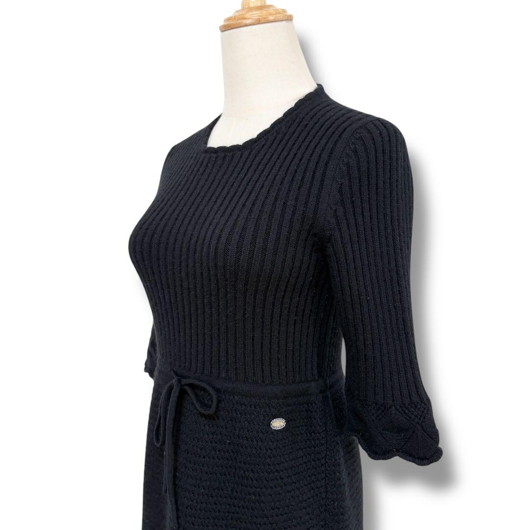 CHANEL シャネル カシミヤ 半袖 膝丈 リブニット ワンピース ブラック黒