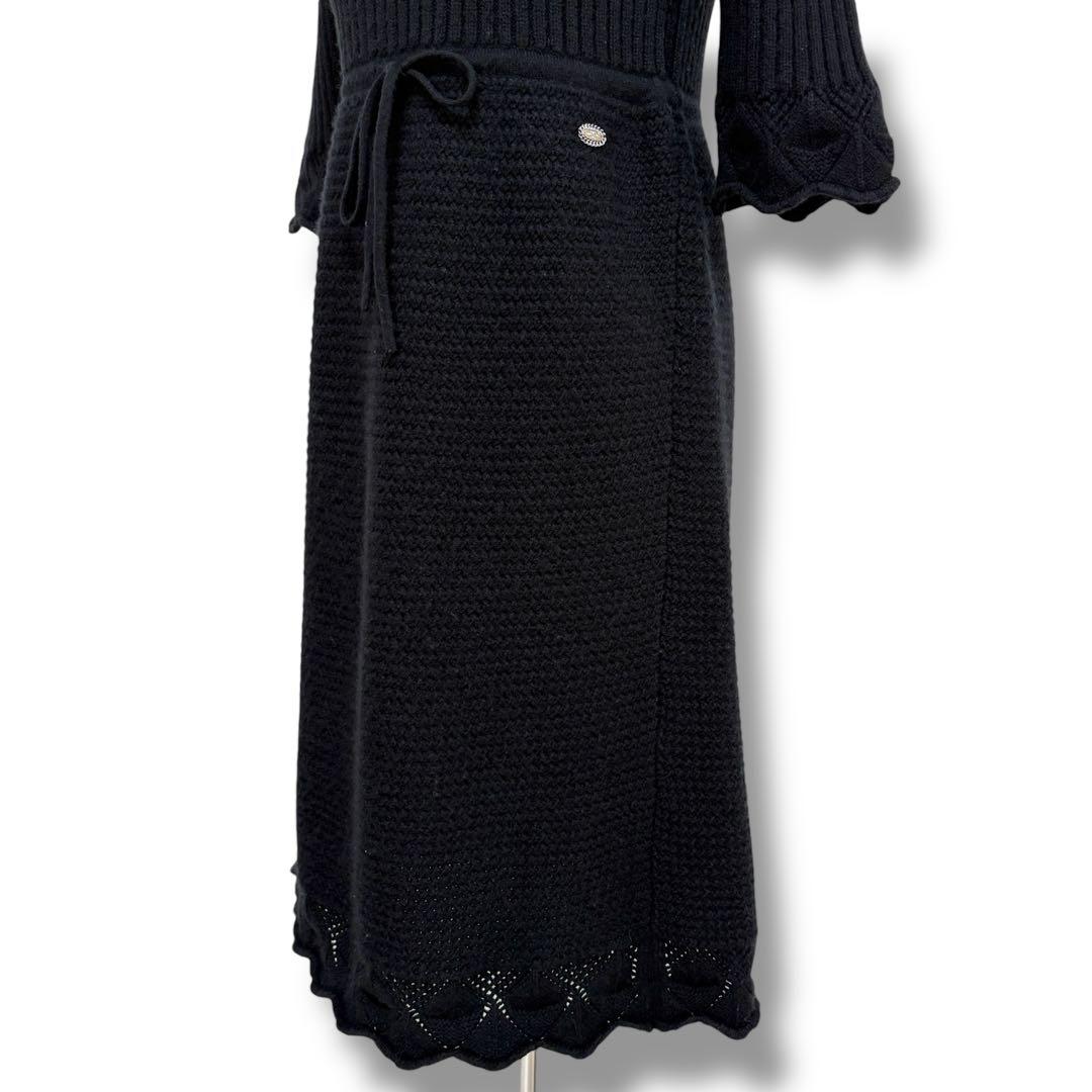 CHANEL シャネル カシミヤ 半袖 膝丈 リブニット ワンピース ブラック黒