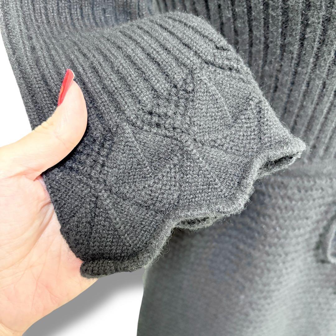 CHANEL シャネル カシミヤ 半袖 膝丈 リブニット ワンピース ブラック黒