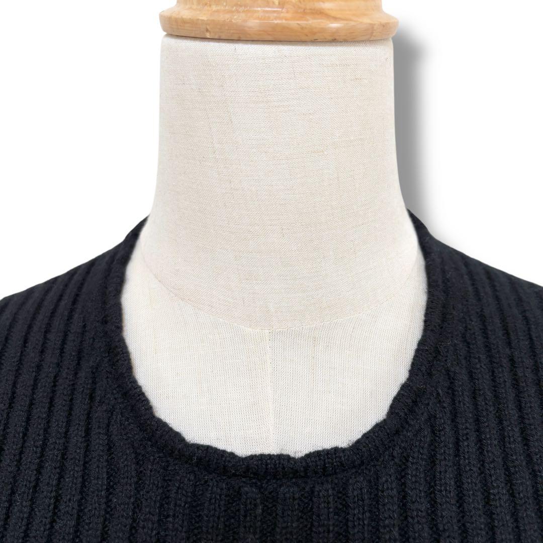 CHANEL シャネル カシミヤ 半袖 膝丈 リブニット ワンピース ブラック黒