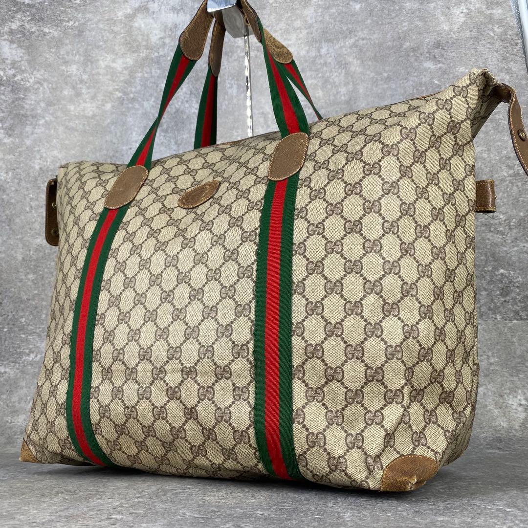 GUCCI オールドグッチ シェリーライン GG柄 PVC レザートートバッグ