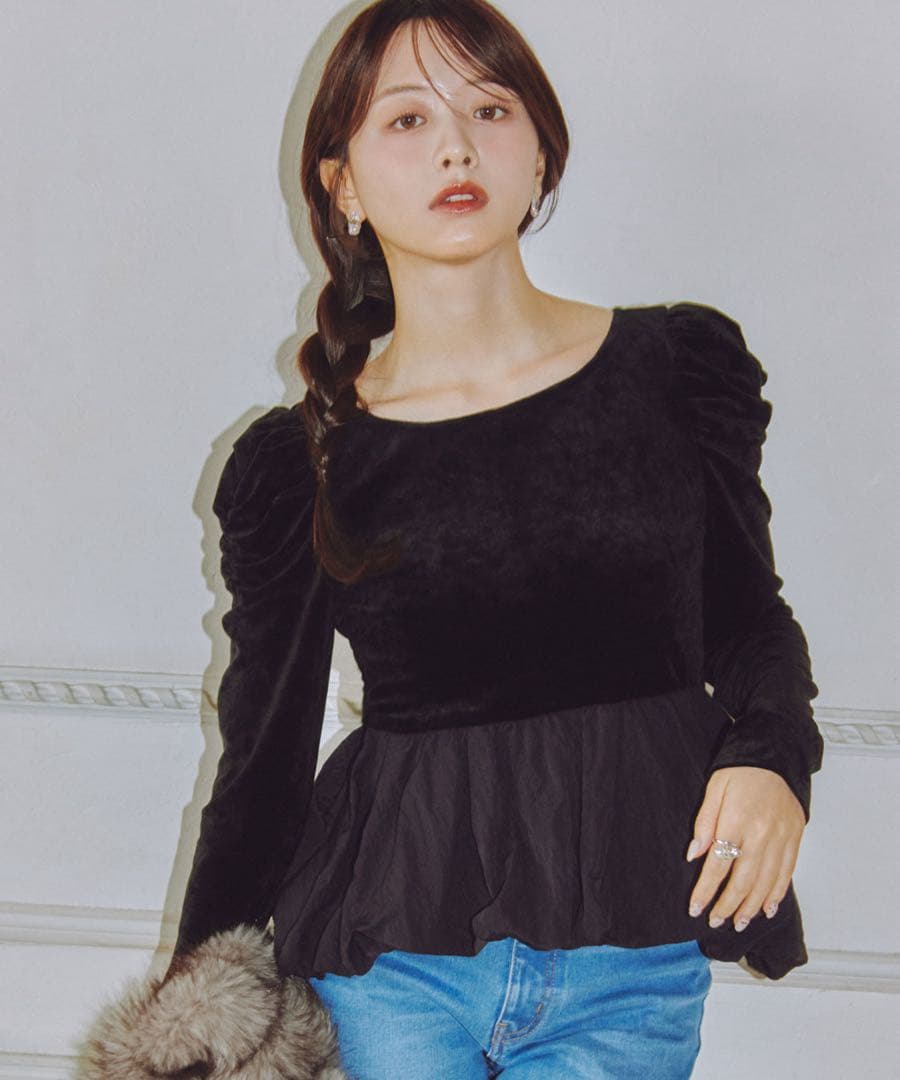 完売色★新品未使用★COCODEAL ベロアドッキングバルーントップス ブラック