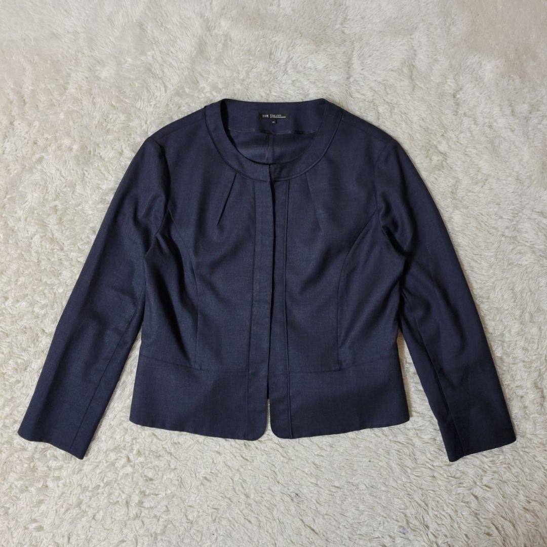 美品✨　23区　スカートセットアップ　ノーカラー　ウォッシャブル　紺　XL　42