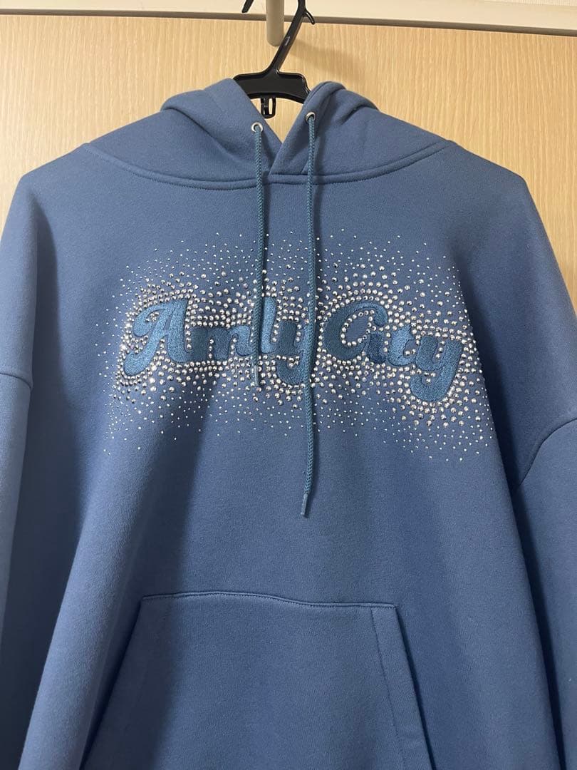 Amlycity ラインストーンフーディー パーカー ブルー Lサイズ りなてぃ