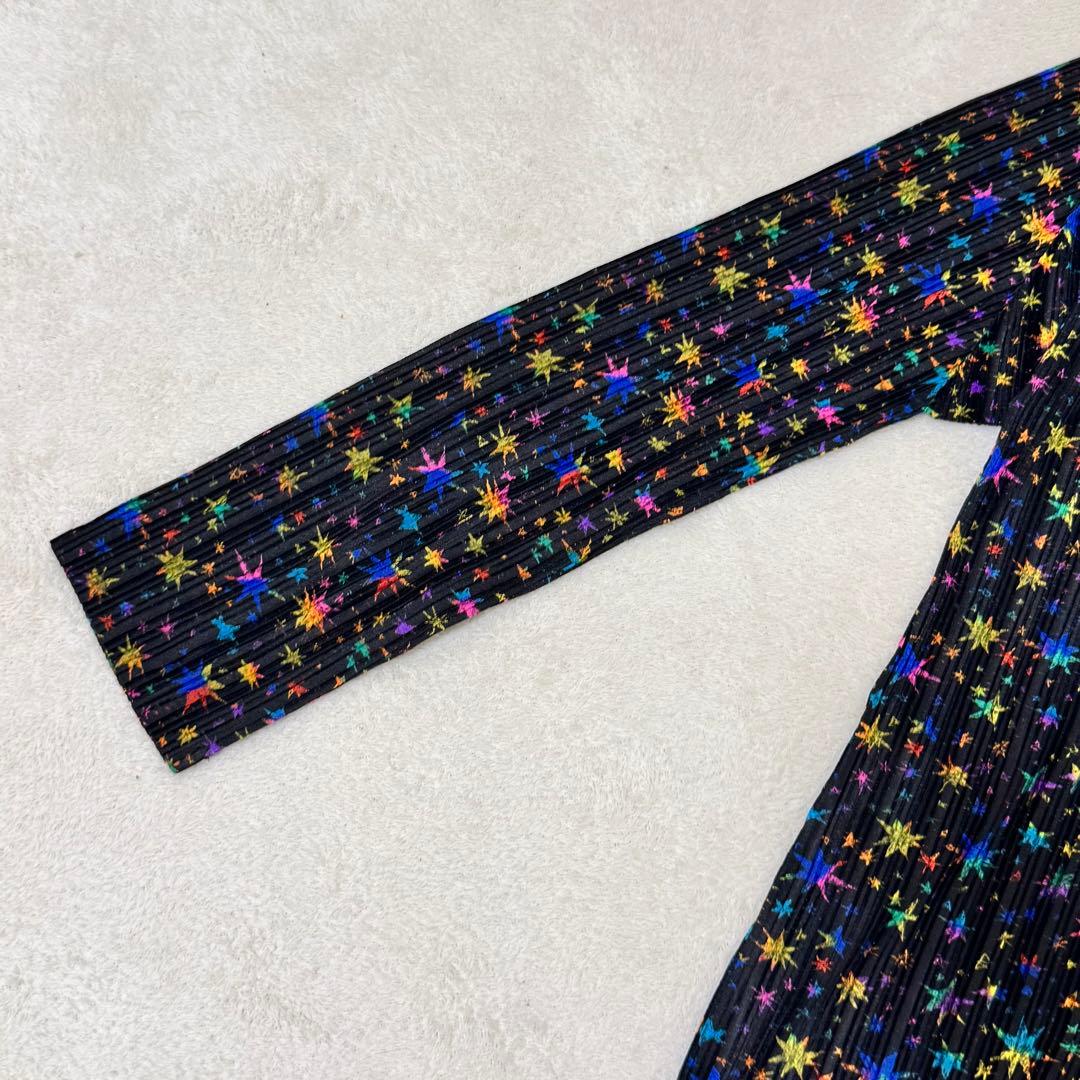 極美品✨PLEATS PLEASE 星柄　マルチカラー　長袖　ハイネック