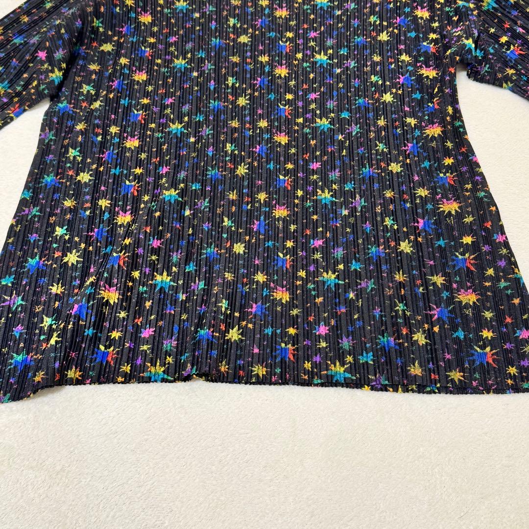 極美品✨PLEATS PLEASE 星柄　マルチカラー　長袖　ハイネック