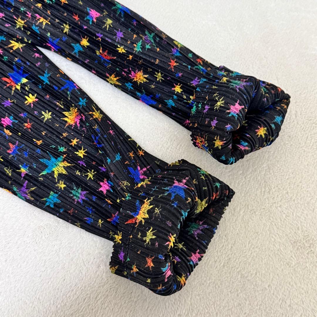 極美品✨PLEATS PLEASE 星柄　マルチカラー　長袖　ハイネック