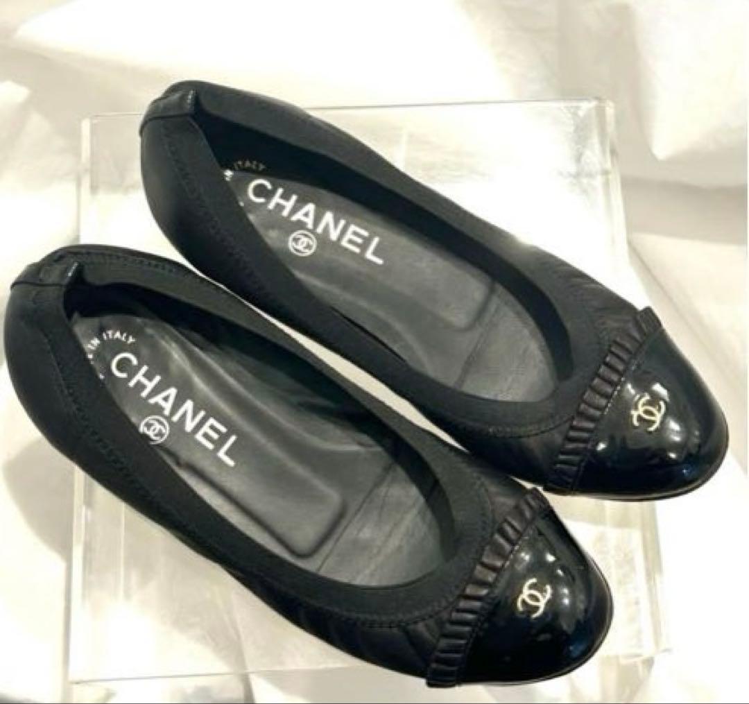 【美品】CHANEL シャネル ブラック フラットシューズ ブラックココマーク