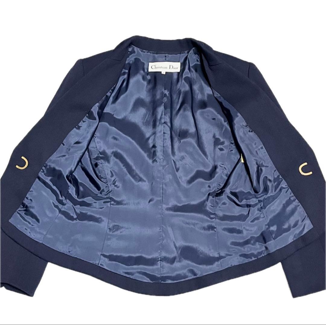 Christian Dior テーラードジャケット ゴールド金具 ネイビー M