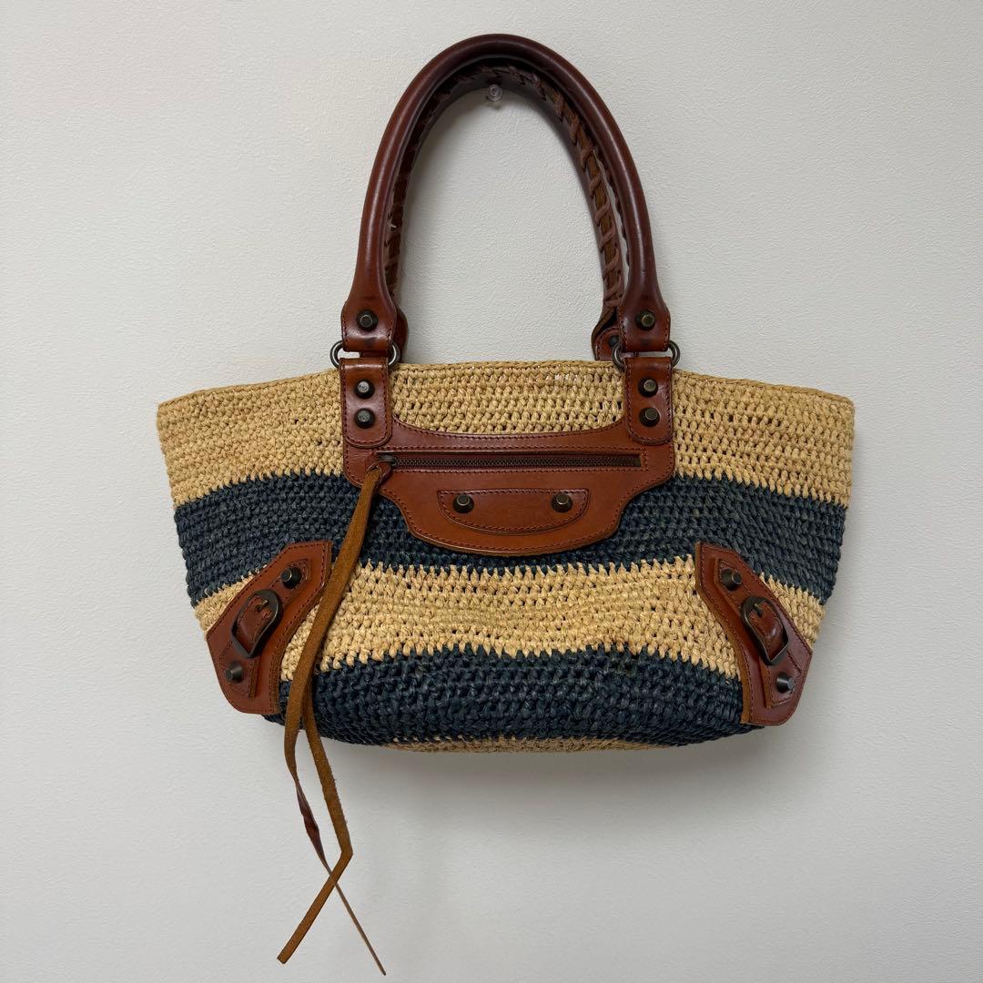 BALENCIAGA バレンシアガ カゴバッグ ボーダー マリン