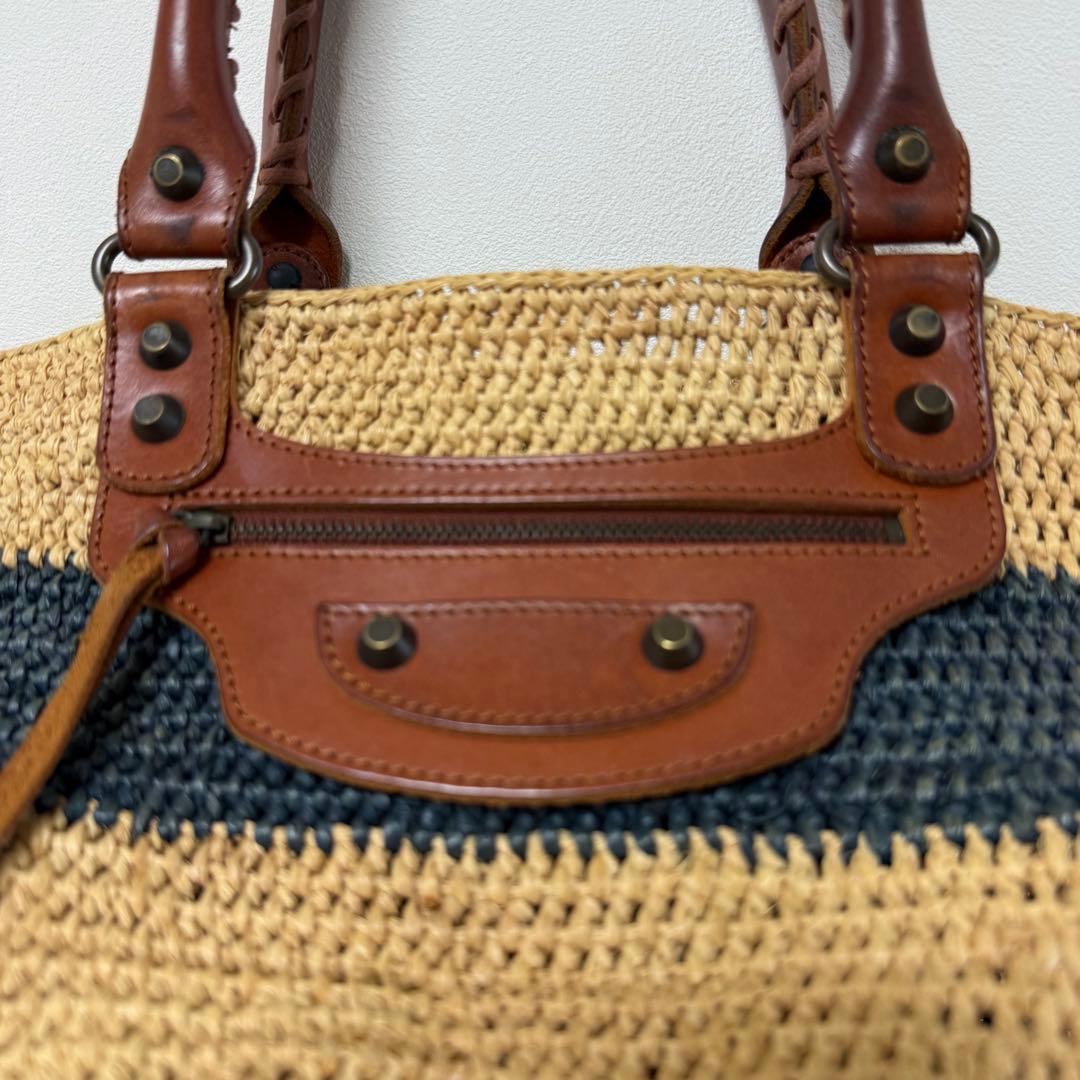 BALENCIAGA バレンシアガ カゴバッグ ボーダー マリン