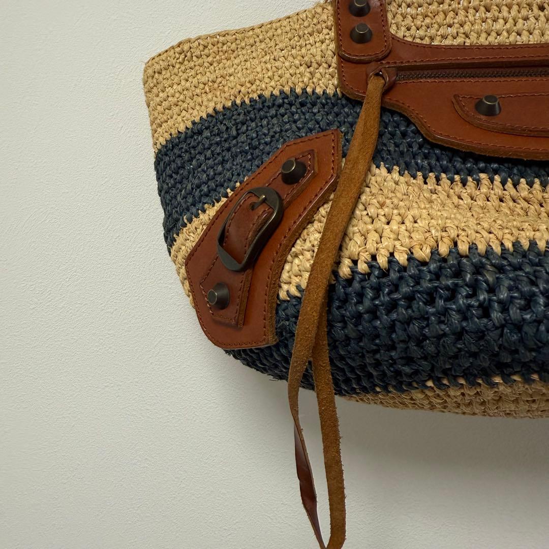 BALENCIAGA バレンシアガ カゴバッグ ボーダー マリン