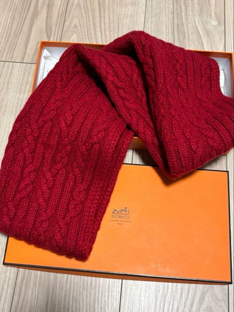 エルメス　カシミヤ混　赤色スヌード