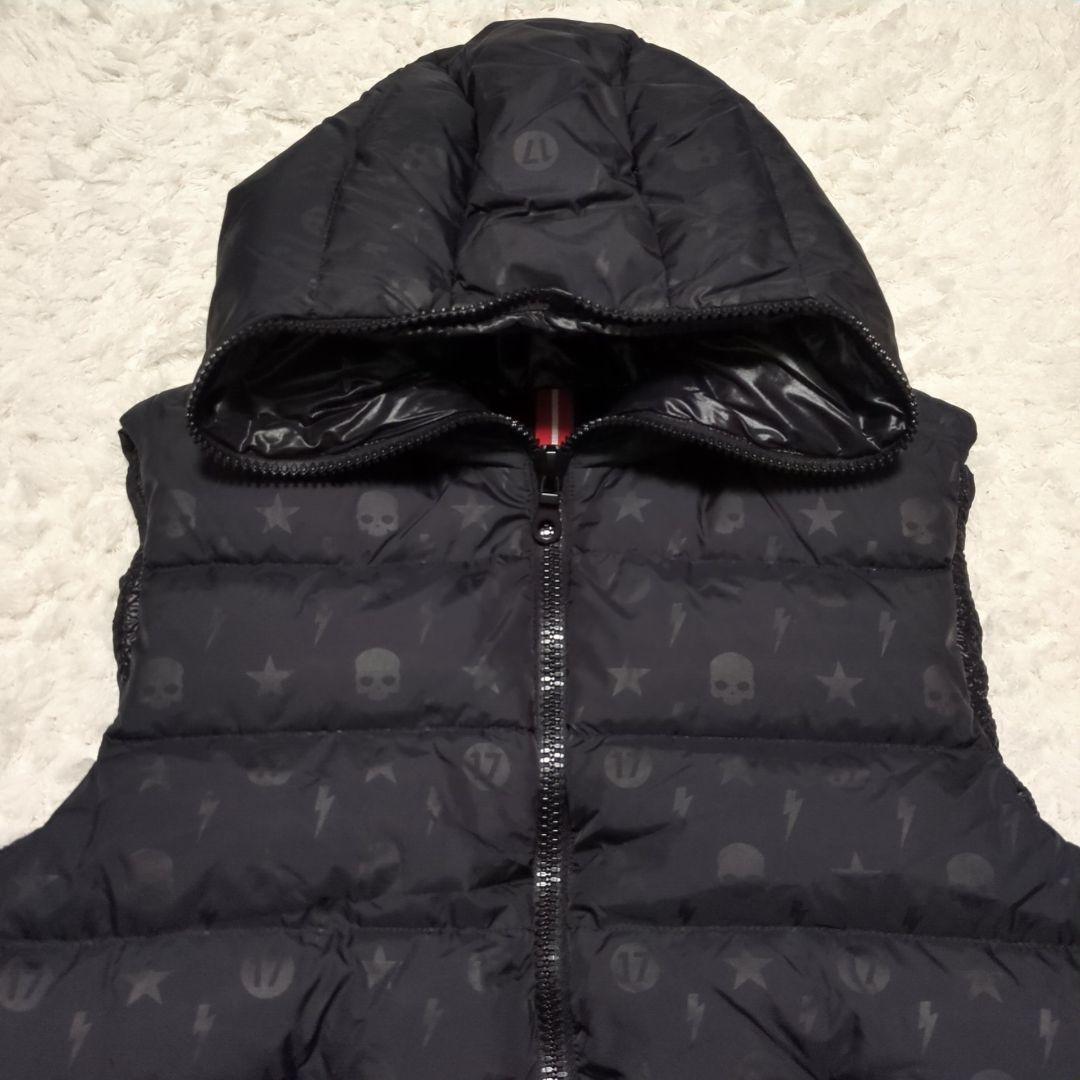 DUVETICA×HYDROGEN♦総柄 ダウンベスト フード riri 黒50