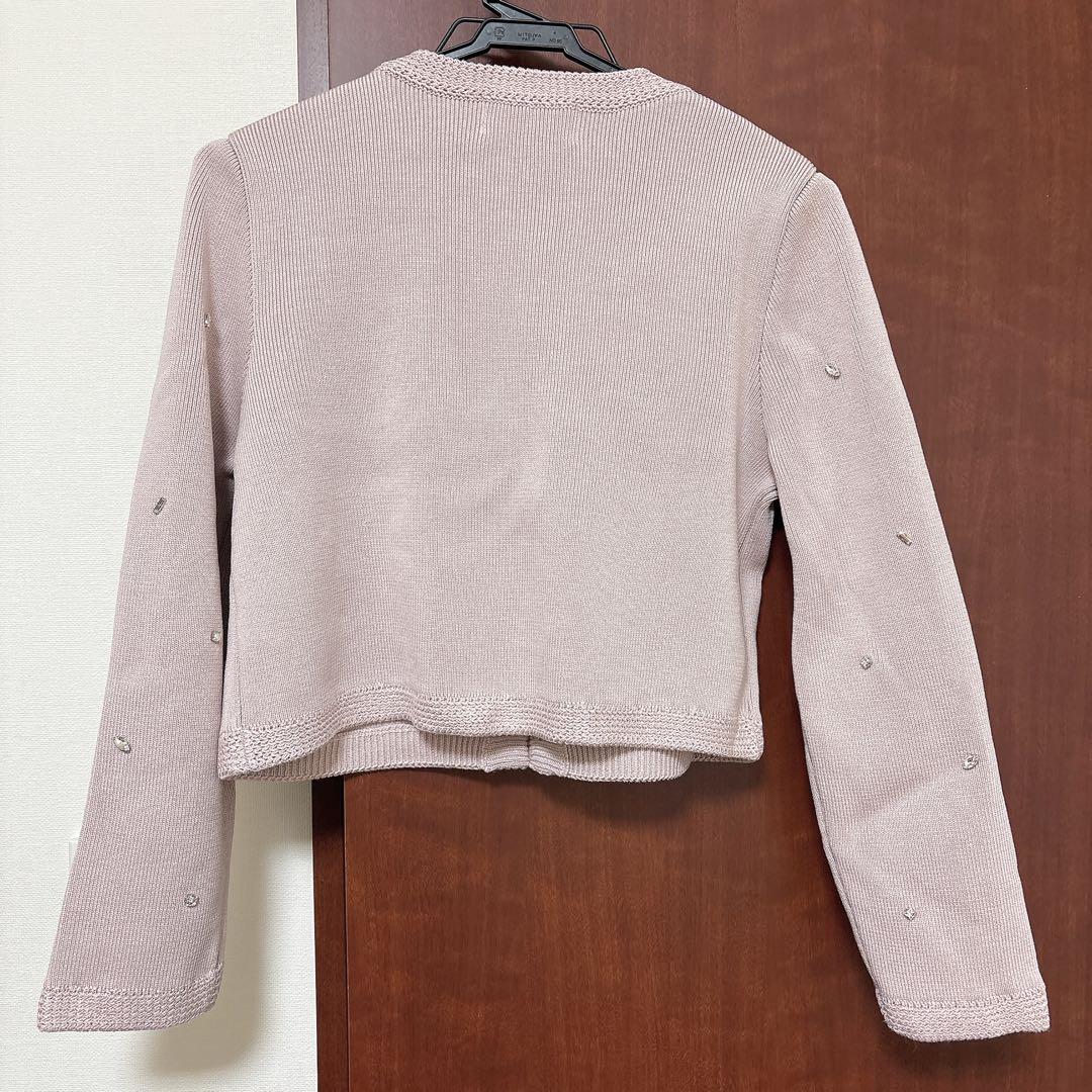 LILY BROWN マルチビジューノーカラーニットジャケット PNK