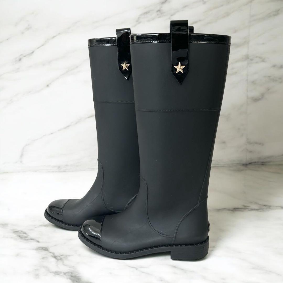 JIMMY CHOO ジミーチュウ レインブーツ スタースタッズブラック 37