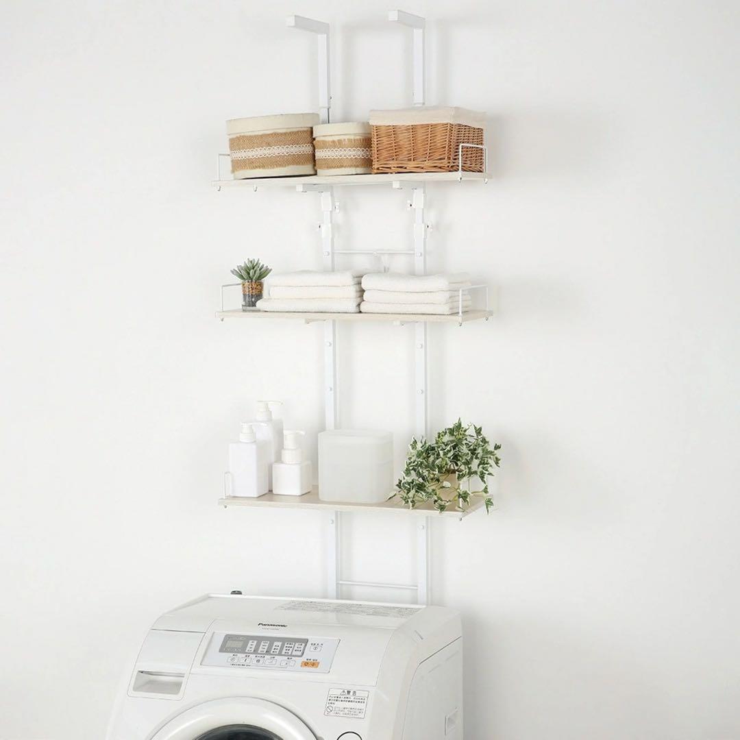 突っ張り洗濯機ラック ホワイトウォッシュ BH07 洗面台ラック 洗濯機上収納