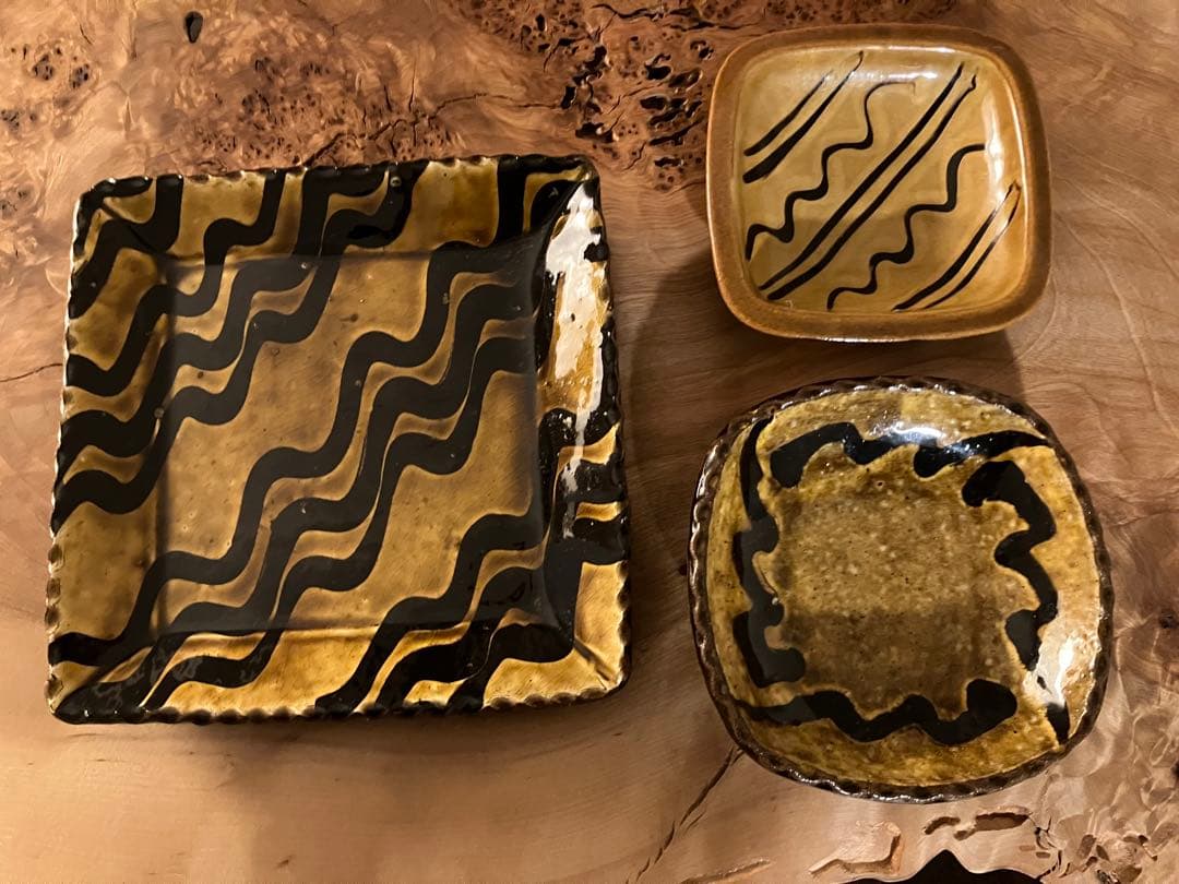 陶器　3点セット　民藝　大皿　バーナードリーチ　スリップウェア